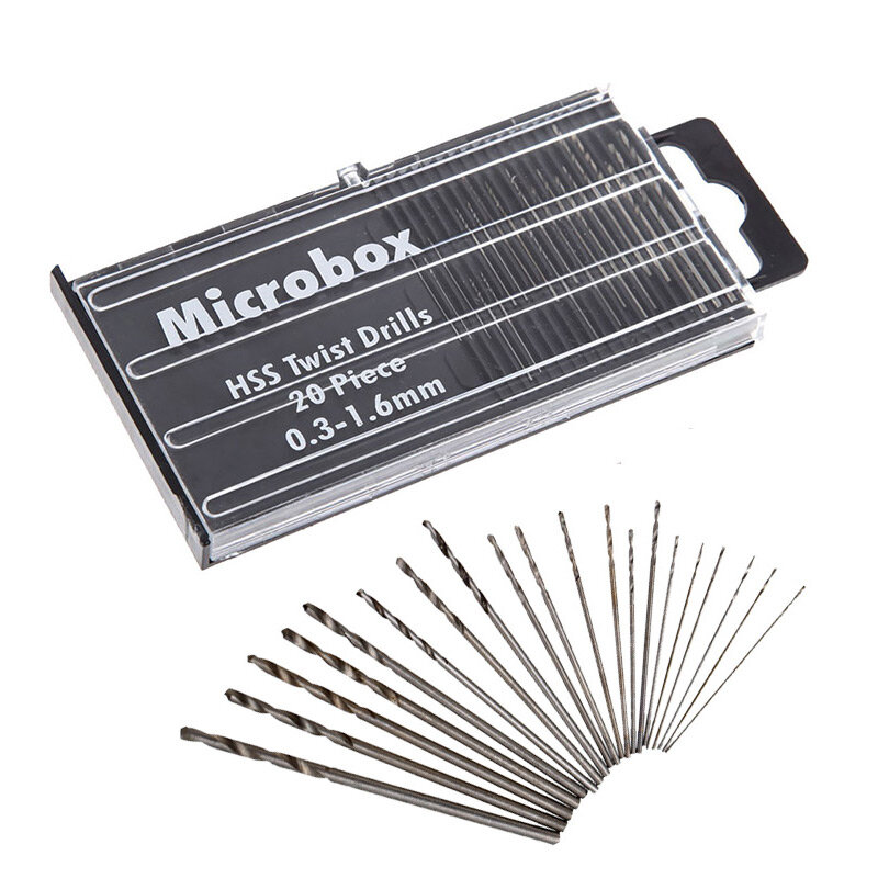 Mini perceuse Micro perceuse, 20 pièces, jeu de forets hélicoïdaux HSS outil de réparation 0.3-1.6mm travail du bois/réparation à domicile/plastique/Circuit avec étui