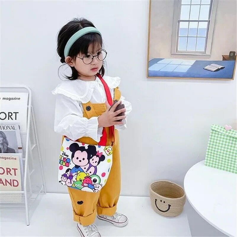 Disney Children Backpack Mickey Mouse Minnie Vigny Bear Cute Cartoon Pattern Canvas Girl Princess Bag Disney Trendy Shoulder Bag