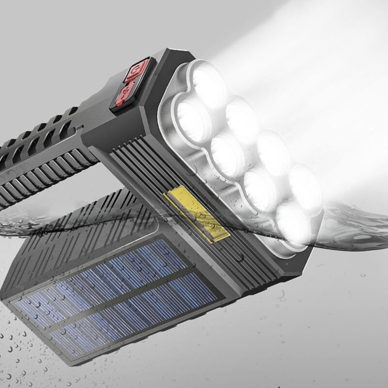 Led ไฟฉายชาร์จพลังงานแสงอาทิตย์ที่มีประสิทธิภาพไฟฉาย Ultra Bright Outdoor Multi-Function แบบพกพาไฟฉาย Searchlight