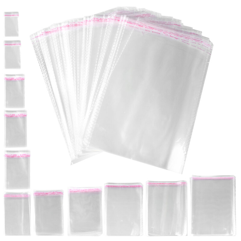 Sac en Cellophane transparent autoadhésif 100x, sac d'emballage en plastique OPP auto-scellant pour emballage de jouets de bonbons, sac cadeau refermable