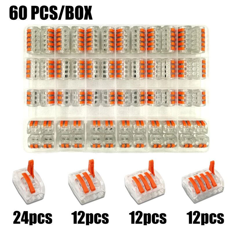60 pièces/boîte 222-212-215 électrique bornes de câblage domestique fil connecteurs bornes rapides pour la connexion de fils couleur Pin-212
