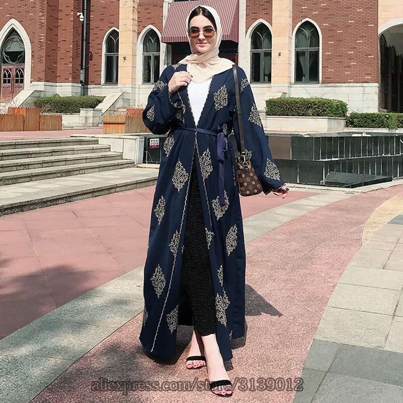 Otwórz dubaj Abaya kardigan Kimono muzułmański hidżab sukienka Kaftan Abayas islamska odzież dla kobiet Kaftan Marocain katar szata Musulman