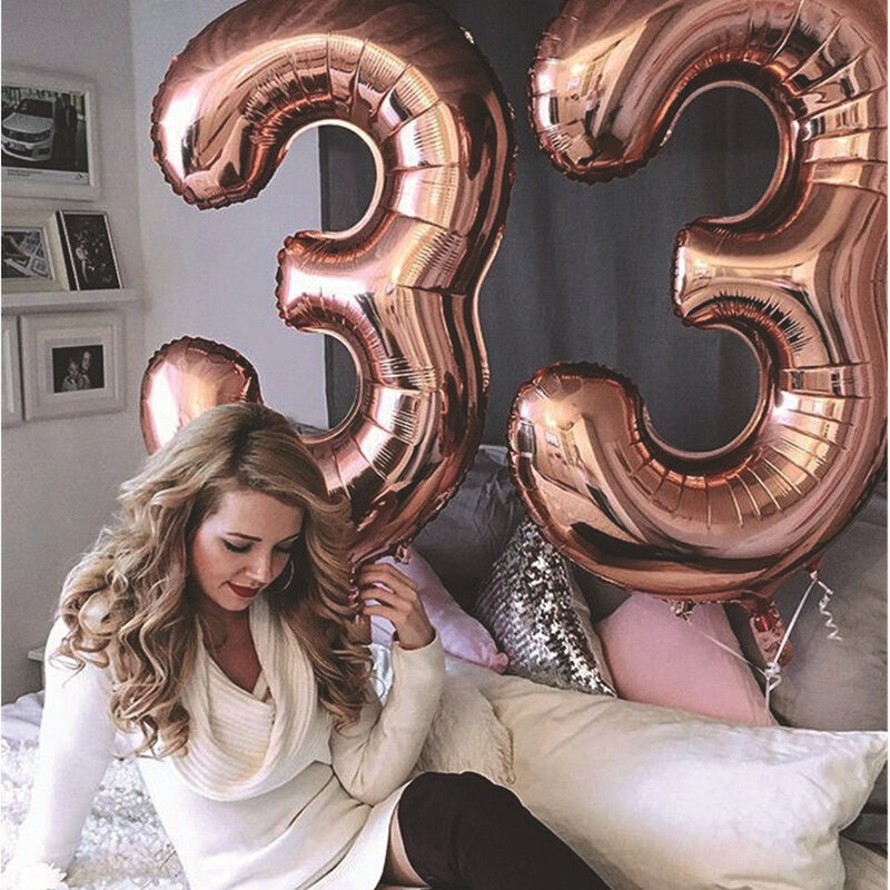 32-дюймовые шары в виде цифр, украшение для детского дня рождения, свадебное украшение, розовое золото, алюминиевая пленка, воздушный шар, опт...