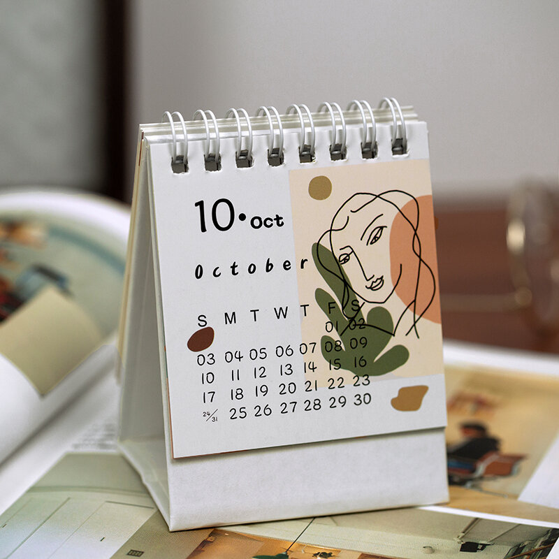 Yoofun Retro Kalender 2021Mini Desktop Kalender Alat Kantor Jadwal Meja Planner Tahunan Agenda Organizer Kantor
