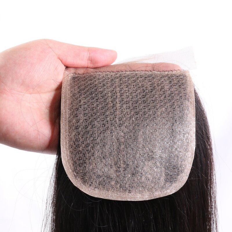 Extensiones de pelo brasileño Remy para mujer, accesorio de cabello humano liso de 10-22 pulgadas con cierre de encaje, Color Natural predespuntado y Base de seda sintética