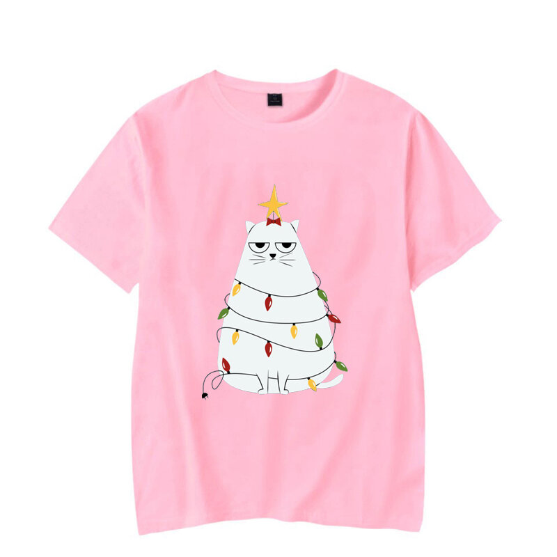 T-shirts dos homens do gato do natal verão ment t camisa de manga curta moda casual solto topos t camisa de natal