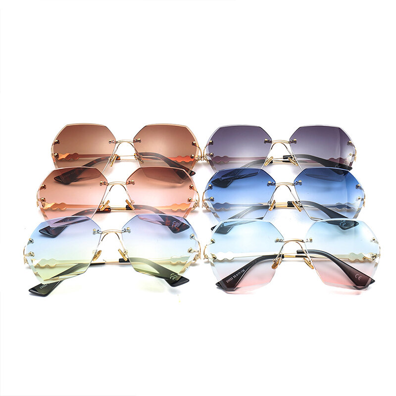 Óculos de sol sem aro de luxo real feminino, armação de metal de pérola irregular finalizada uv400 ss171