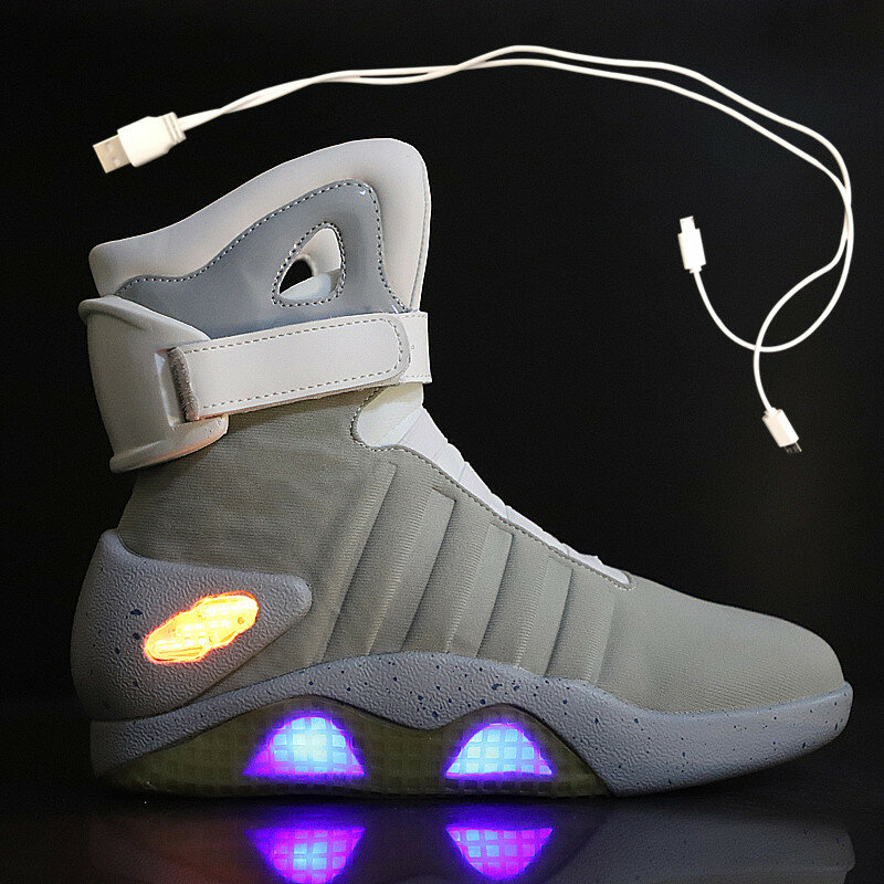 Spring Adult Basketball Shoes USB Charging LED Luminous Shoes Men Fashion Light Up Casual Men Back To The Future Glowing Sneaker