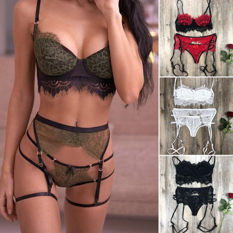 Hot Bralette and Panties Push Up Lingerie Lace Babydoll Fashion New Sexy Bra Open G-String Underwear Nightwear Bra & Brief Sets