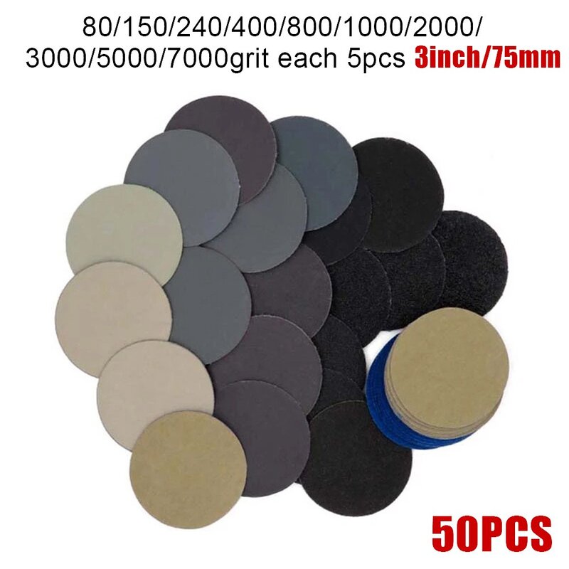 50pc 3in wetdrysandpaper gancho loop redondo discos de lixamento abrasivo Pads80-7000grit impermeável e resistente ao óleo