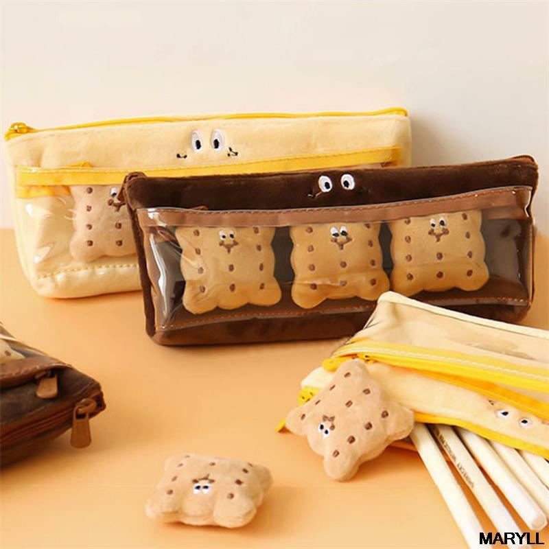 Biscuit piórnik Kawaii piórniki śliczne japońskie biurowe broszka piórnik szkolne pluszowe dziewczyny piórniki szkolne