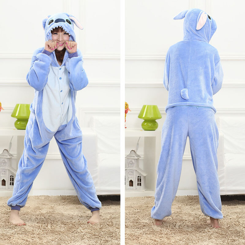 Animel-Pijama de punto azul para mujer adulta, mono cálido de invierno, mono suave y divertido para niña
