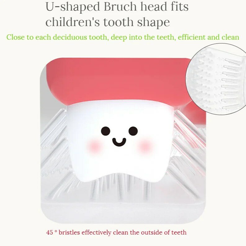 1P Sikat Gigi Manual Berbentuk U Dapat Digunakan Kembali untuk Anak-anak, Sikat Gigi Silikon Bayi, Sikat Silikon Kepala Sikat Gigi Lembut