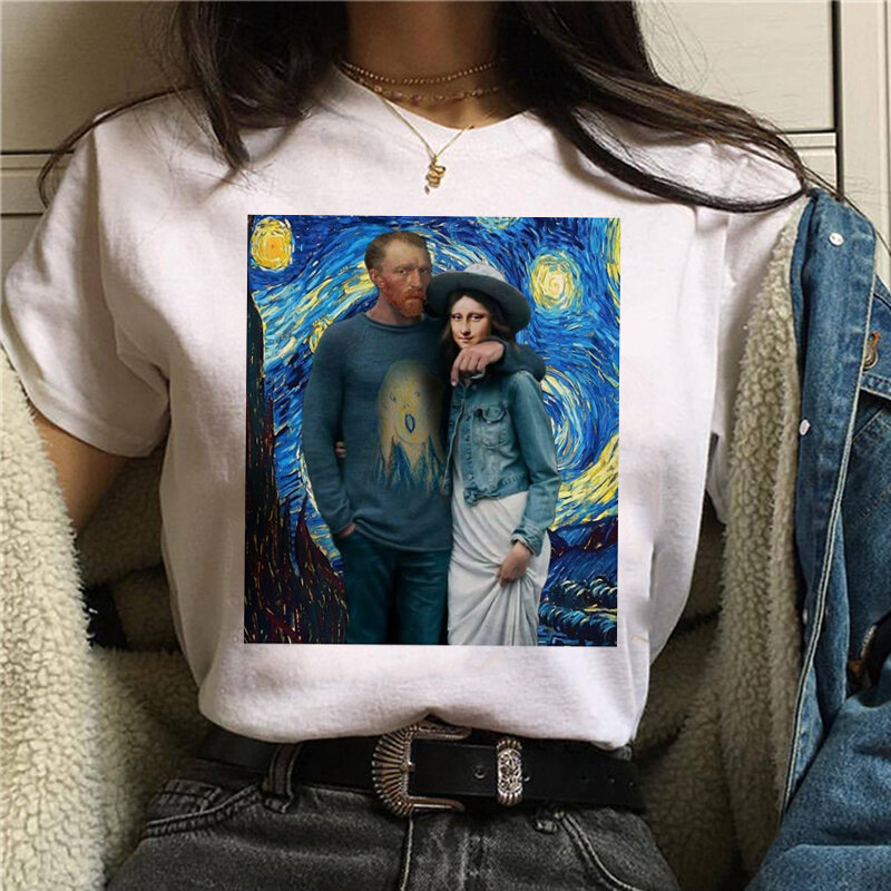 Camisetas Harajuku de Mona Lisa para mujer, remera de estética Grunge Vintage Ullzang, camiseta de dibujos animados de estilo coreano, camisetas de los años 90 para mujer
