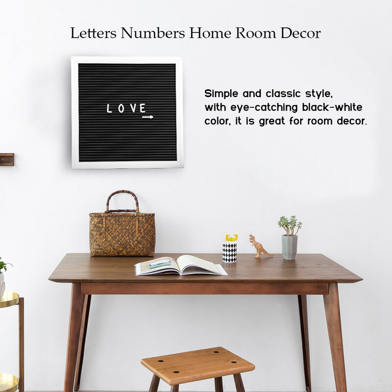 Marco de madera con carta de fieltro, tablero decorativo de 25cm x 25cm con letras del alfabeto y números intercambiables para el hogar y la Oficina