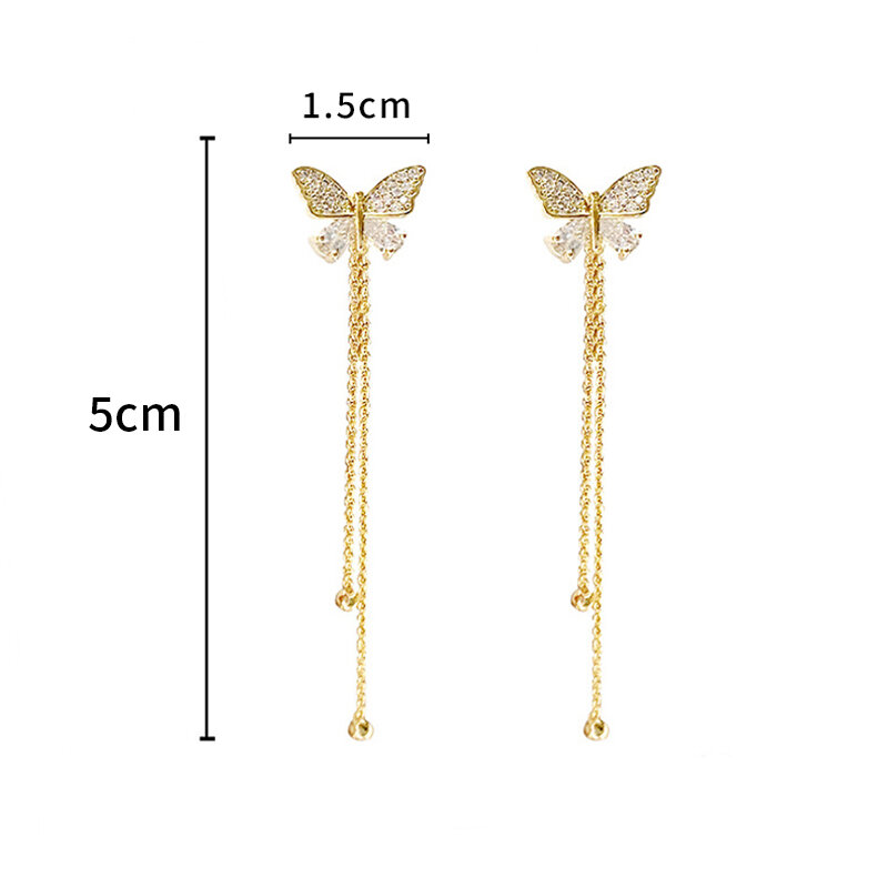 Fashion Butterfly Earrings For Women 2021 Trend Golden Long Tassel Drop Stud Earring Ear Rings Gift for Girl Female Jewelry