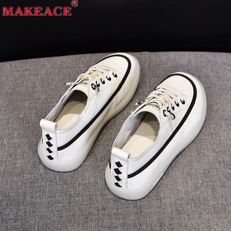 Ladies Low Heel Lace-up Small White Shoes Fashion Soft Soled Outdoor Sports Shoes Round Head Comfortable Walking Skateboard Shoe