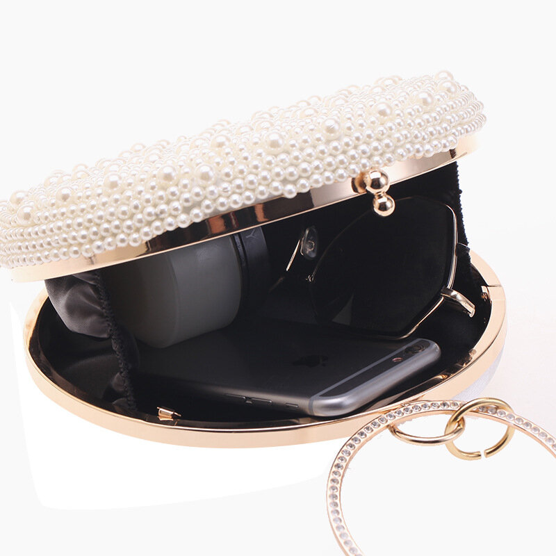 Pochette da donna 2021 New Pearl Round Evening Party Bag designer Luxury Top-Handle Diamond squisito Mini rossetto borsa per cuffie