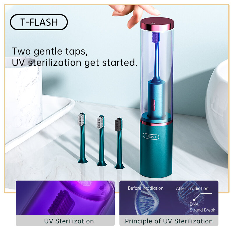 TFLASH – brosse à dents électrique à stérilisation UV, avec tasse de stérilisation, sonique, étanche, désinfection intelligente