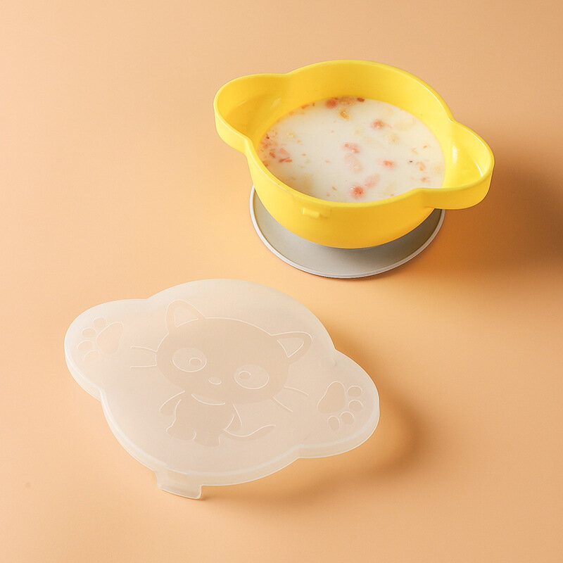 Bebé de silicona succión taza tazón portátil de viaje Anti-Caída de ropa con cubierta de alimentos complementarios formación cuenca