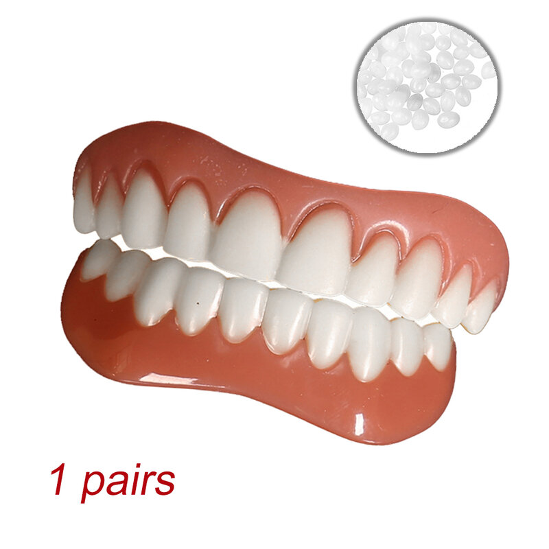 Teeth Perfect Instant Smile Veneers Cosmetic Teeth Veneer Dentures Silicone Upper/Lower False for Woman and Man Comfortable