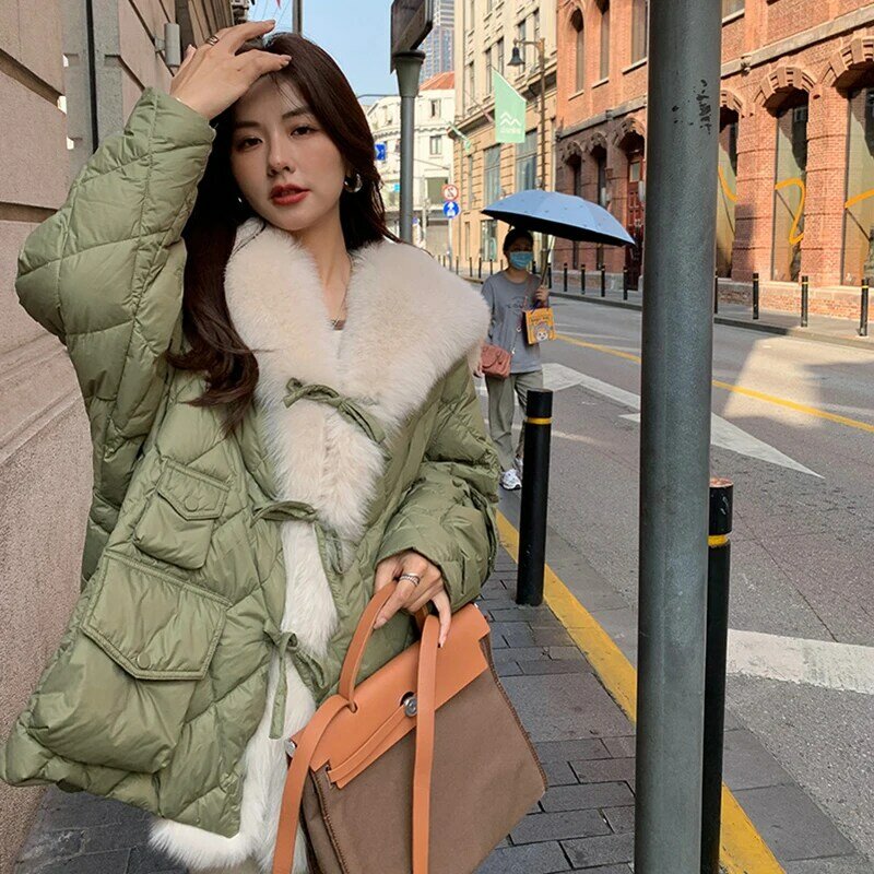 Winter Duck Down Jacket Women Fur Collar Female Down Parka Jackets With Real Fox Fur Coats Plus Size Warm Clothes Long Sleeve