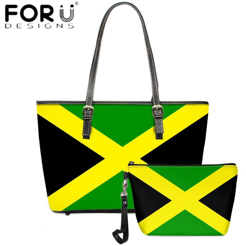 FORUDESIGNS-bandoleras de piel sintética para mujer, bolsos de hombro con estampado de bandera de jamaiquina, de gran capacidad