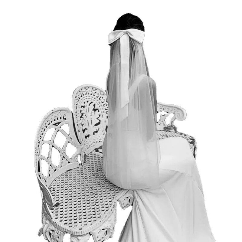 PEORCHID-velos de novia cortos con lazo de dos capas, accesorios para el cabello de boda, velo negro/Marfil/blanco con peine, 90CM