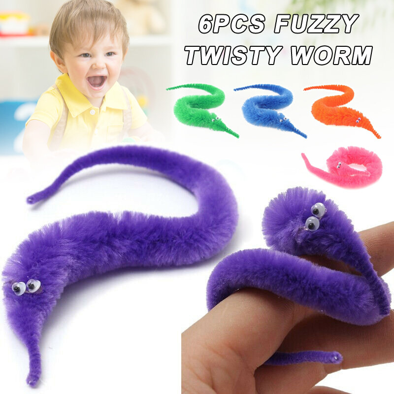 Nowo 6 sztuk Fuzzy Twisty Worm Wiggle Moving konik morski miękka zabawka na prezent dla dzieci dzieci MK