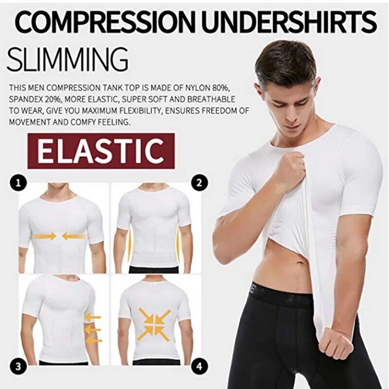 T-Shirt manches courtes pour hommes, couleur unie, contrôle du ventre, entraîneur de taille, amincissant, ventre en maille respirante