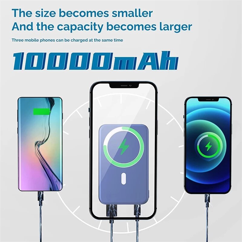 携帯電話用ワイヤレス充電器15W,ミニ外部バッテリー充電器,iPhone 12,10000mAh