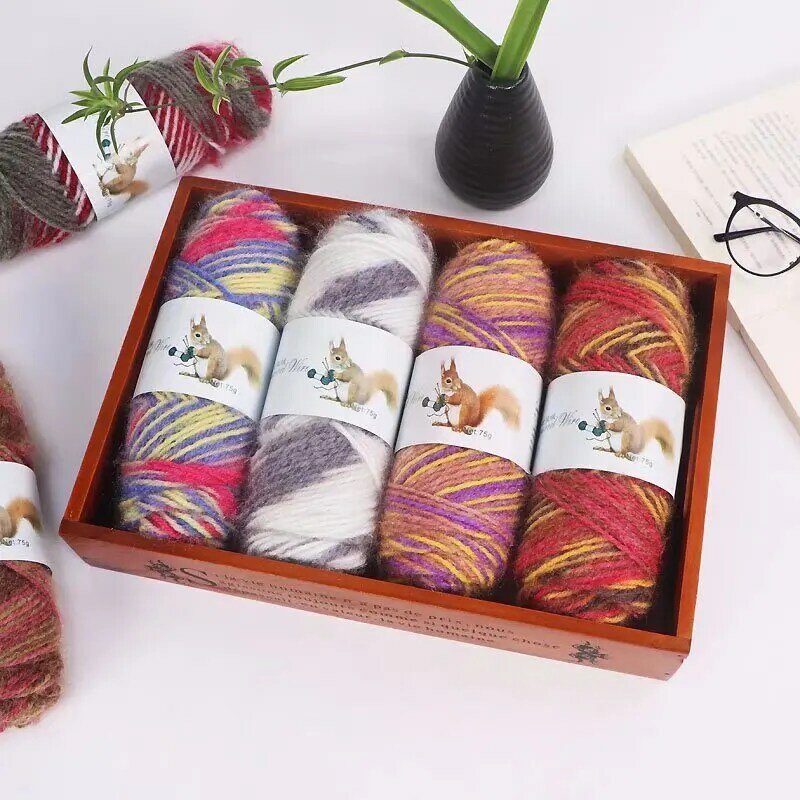 Fil de laine crocheté écureuil, 75g, laine tricotée à la main, écheveaux de laine pour bricolage, écharpe de chapeau d'hiver