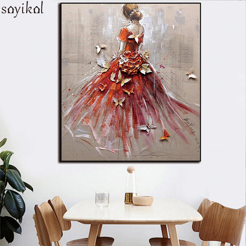 Frame Abstract Women Girl Dance DIY Painting By Numbers Home Decor Wall Art Modern Picture Bride Drawing Oil Painting Artwork