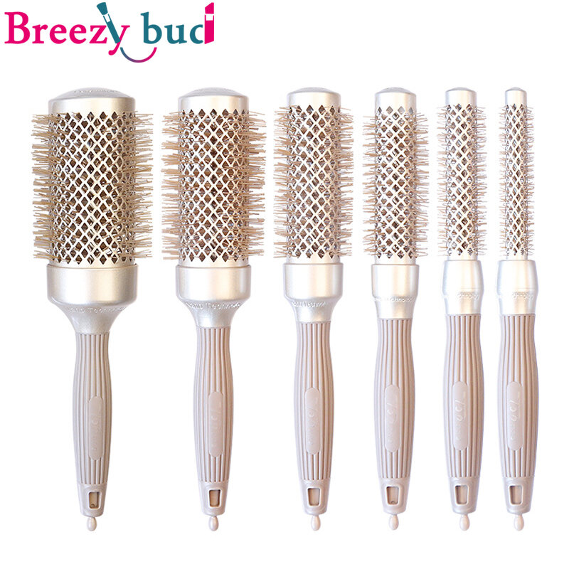 Professional Wavy Curly Roll Hair Comb Round Hair Curling Brush Salon Styling Tool Massage Scalp Aluminum Tube Round Hair Brush