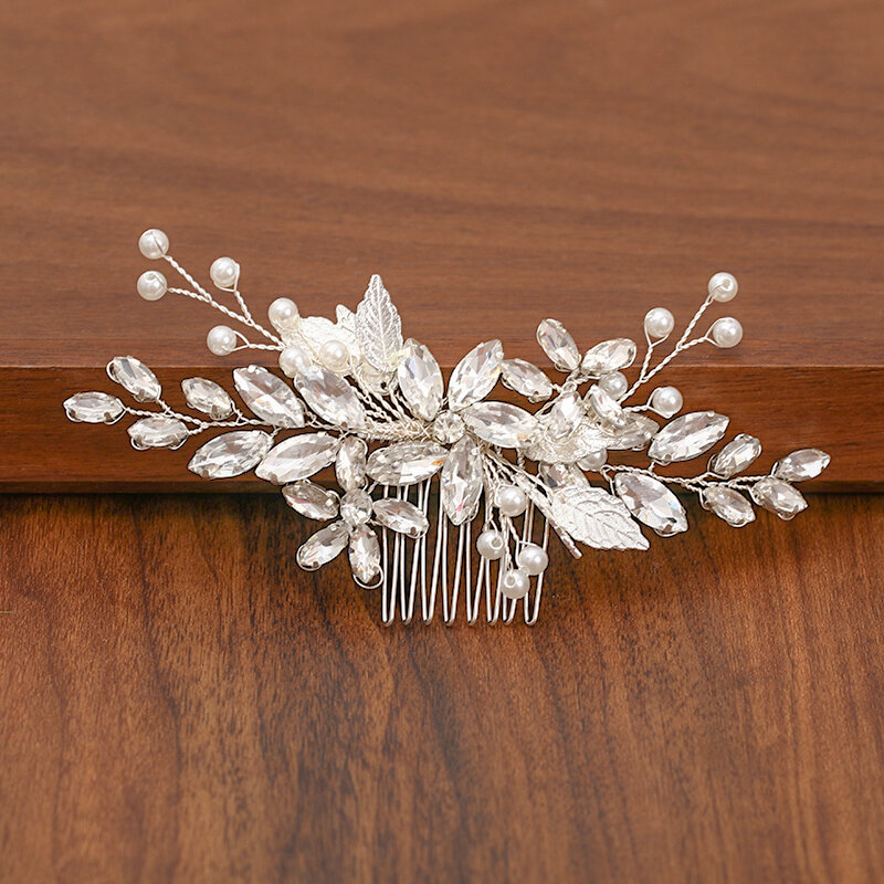Peigne de mariage avec perles et strass, accessoire pour femme, ornements de cheveux, bijoux, couvre-chef de mariée couleur argent