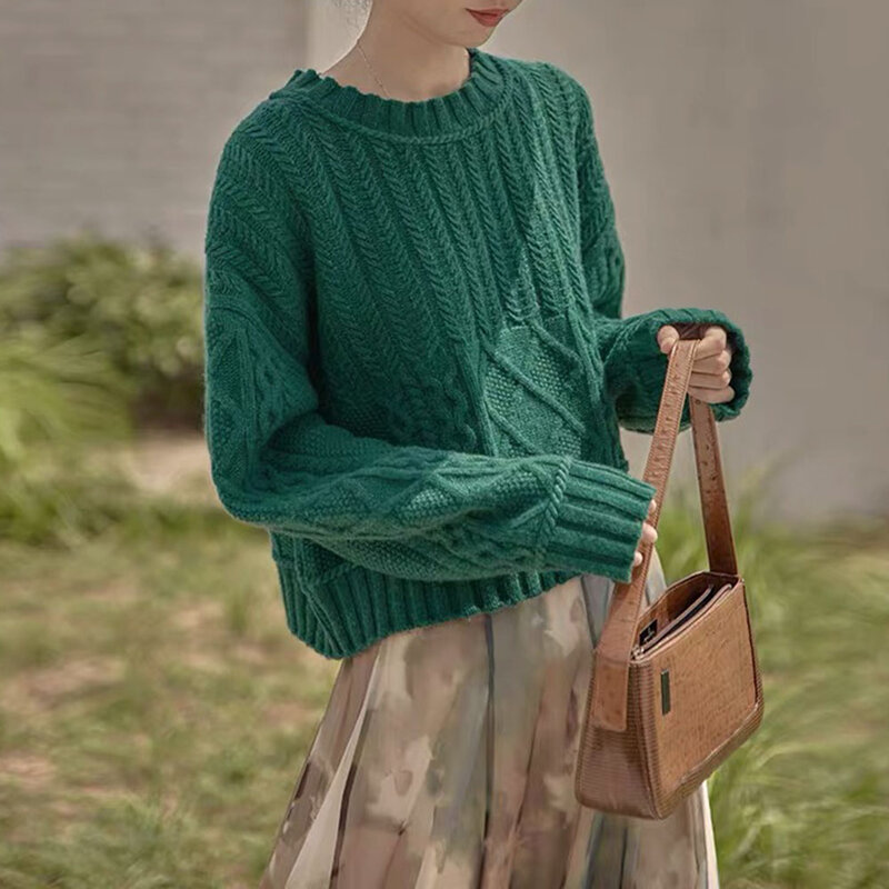 Jesień i zima koreański leniwy styl College sweter kobiet 2021 nowych moda francuski Retro swetry zewnętrzne prostota bluzki damskie