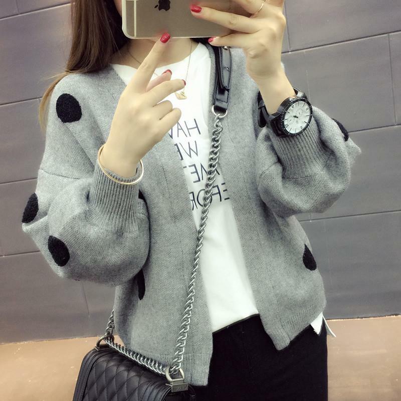 2021 spring dress women's autumn coat women's long sleeve top cardigan sweater trendy loose show thin wave point sweater