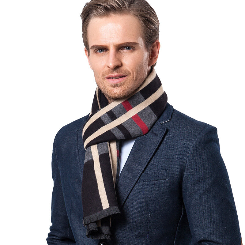 Vimio novo cachecol masculino outono e inverno xadrez cachecol masculino imitação cashmere casual quente negócios bib masculino