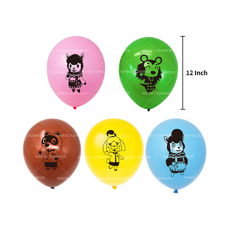48 Pcs/set Animal Crossing Balon Anime Animal Crossing Selamat Ulang Tahun Banner Kue Topper Baby Shower Pesta Dekorasi Mainan Anak