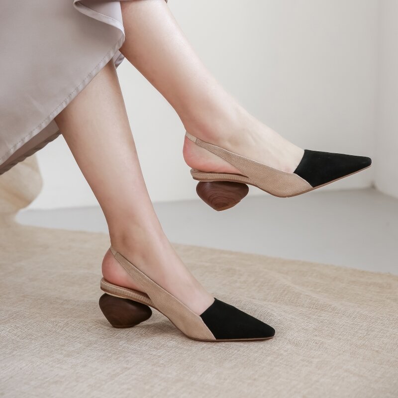 INS – sandales en cuir naturel à talons hauts pour femmes, chaussures d'intérieur et d'extérieur, en peau de mouton, grande taille, 22-26.5cm