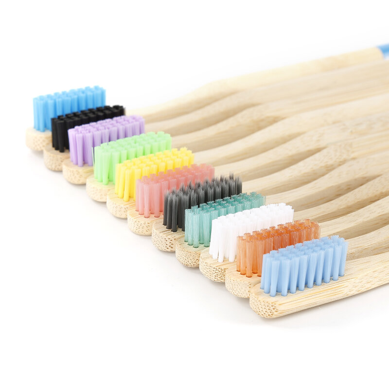 Escova de dente de carvão de bambu natural, ecológica, cerdas macias, baixo carbono, punho de madeira, cuidados com a boca