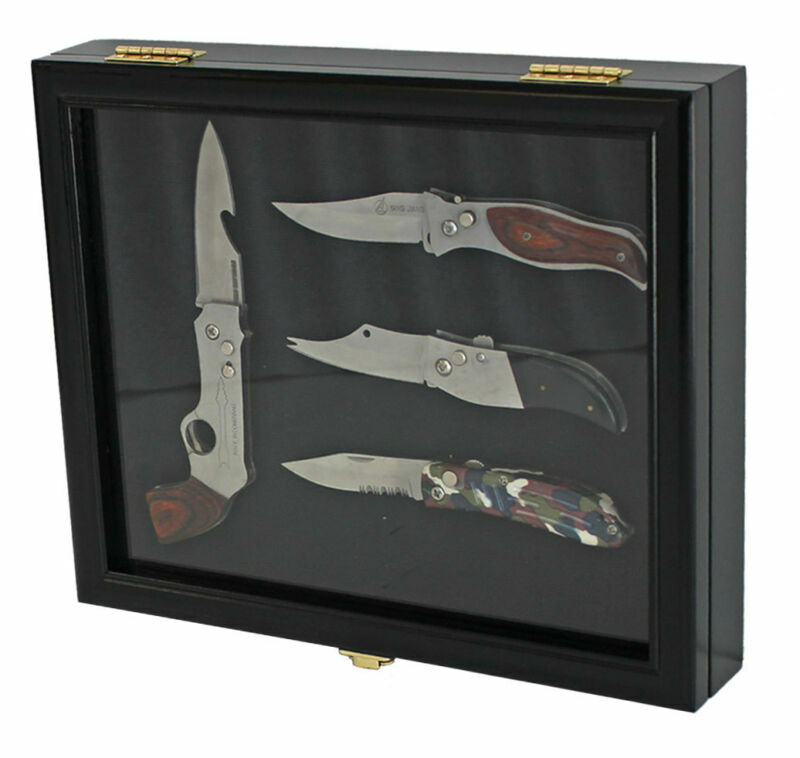 صندوق ظلال سكين صغير/صندوق عرض مع باب زجاجي ، قابل للقفل ، KC02-BL