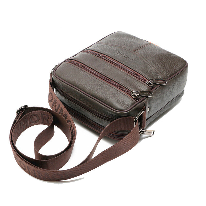 FACTOO Men's Convenient One-Shoulder Messenger Small Bag Original Cowhide Fashion Casual Business Large-Capacity Zipper Back Bag