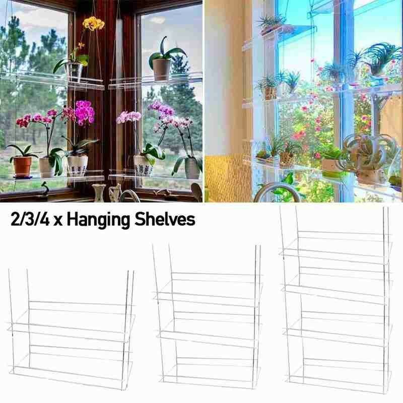 Estantes colgantes para plantas y ventanas, estantería para decoración de plantas de 2/3/4 niveles transparentes, estante de almacenamiento acrílico para flores, H N7V4