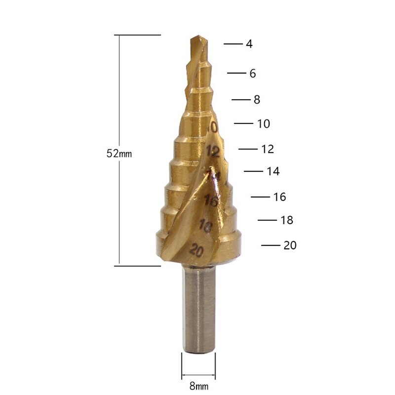 Broca de cone revestida de espiral, broca de flauta reta com haste triângulo revestida de metal, cortador de buraco em cone