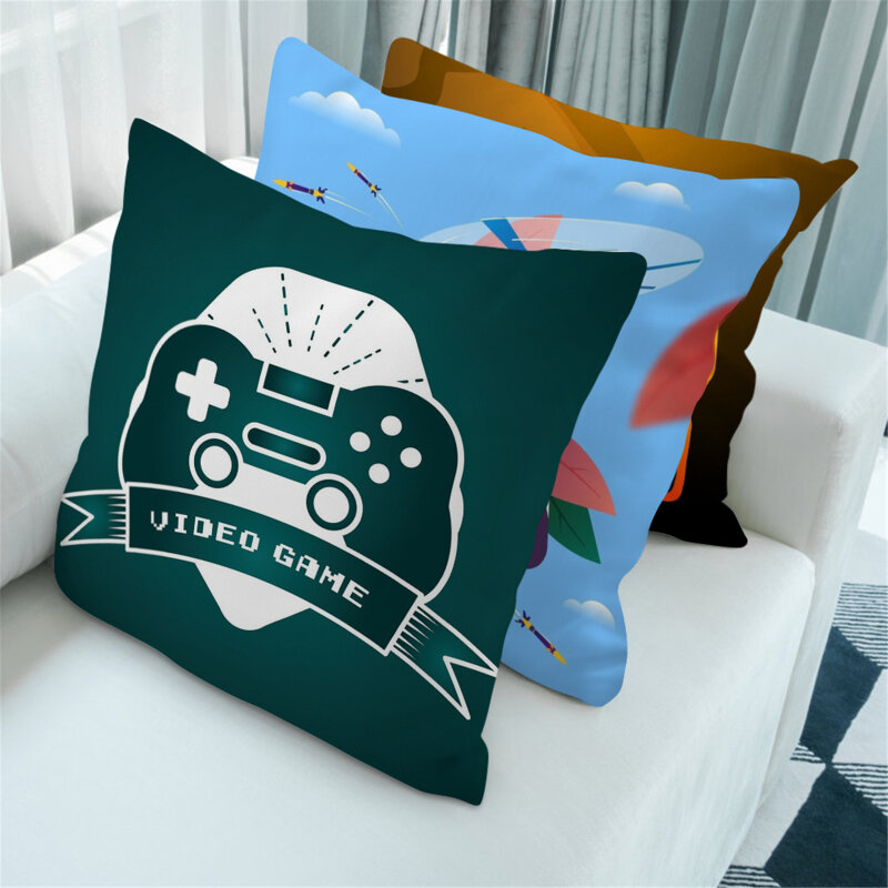 Capa de almofadas decorativas pretas, desenho animado, controle de videogame, travesseiros, capa de almofada de assento de carro, decoração de casa
