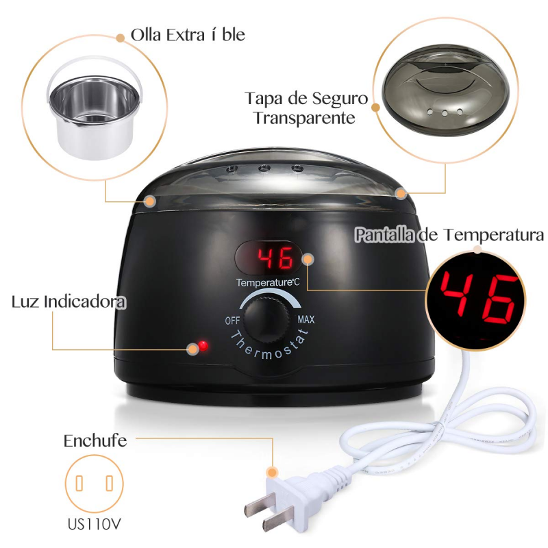 Mini calentador de cera eléctrico para Spa, 500Cc, depilación, máquina de fusión de cera depilatoria, Control de temperatura