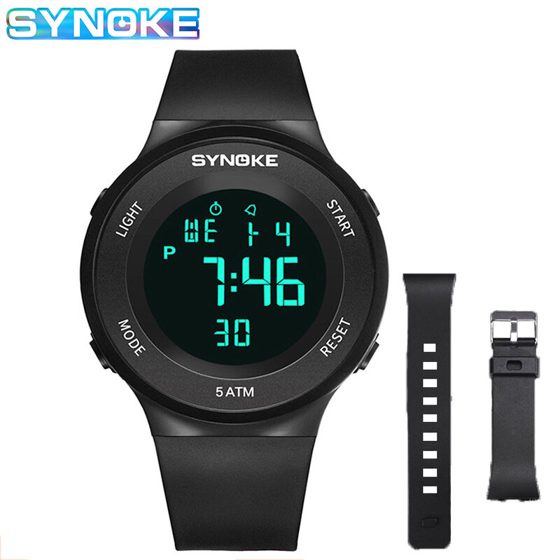 Synoke digital relógios masculinos marca de luxo ultra-fino led relógio de pulso eletrônico feminino à prova dwaterproof água esporte relógio masculino + cinta