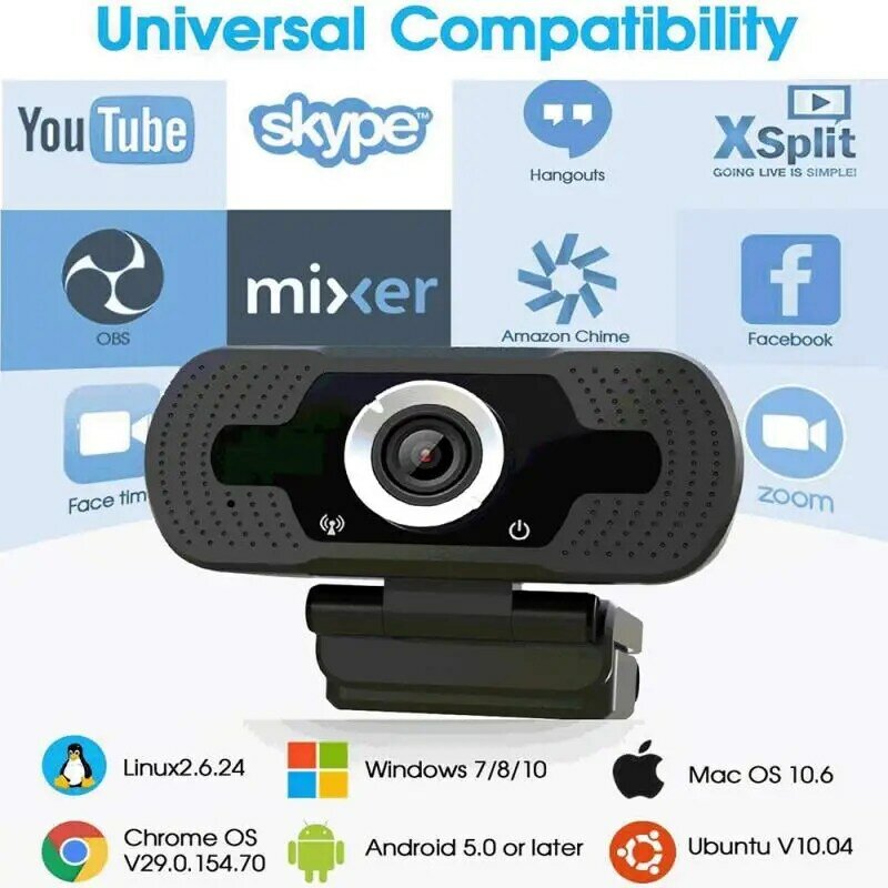 Webcam W8 Full HD 1080P, caméra d'ordinateur avec Microphone HD, pour diffusion en direct, appel vidéo, réunion de travail
