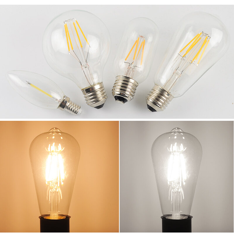 Lâmpada led regulável, 2w 4w 6w 8w e14 e27, 220v, vintage, filamento para qualquer iluminação